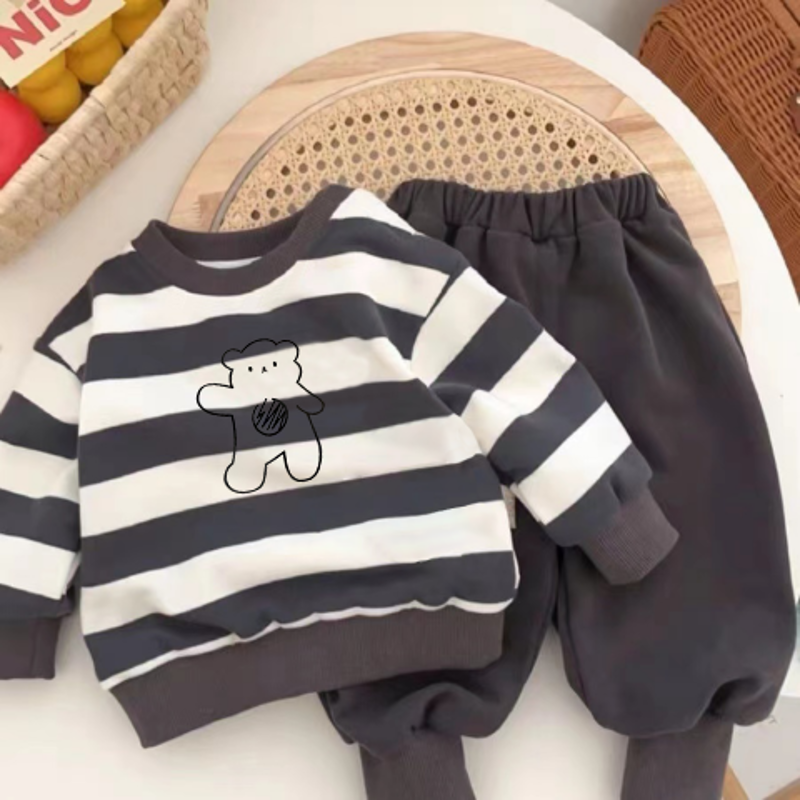 男女童熊卫衣套装2023春秋季新款中小童休闲运动服洋气宽松两件套