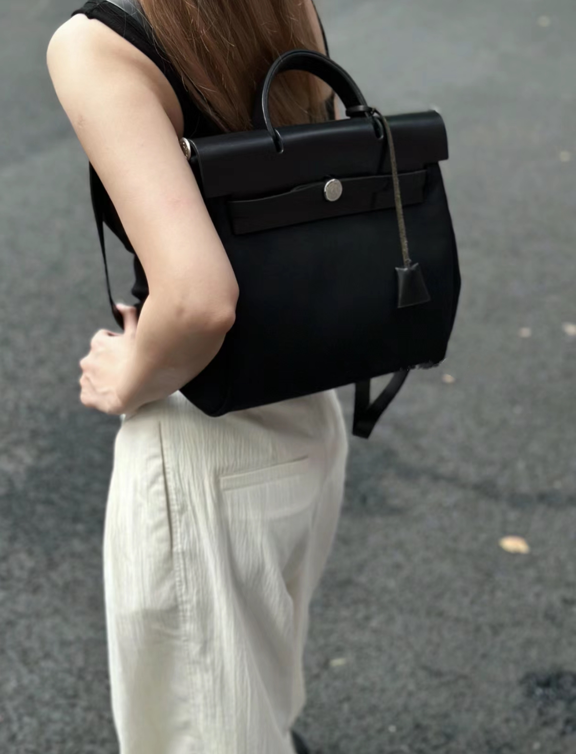 95新 Hermes/爱马仕 1713 黑色herbag时尚休闲百搭手提双肩包03