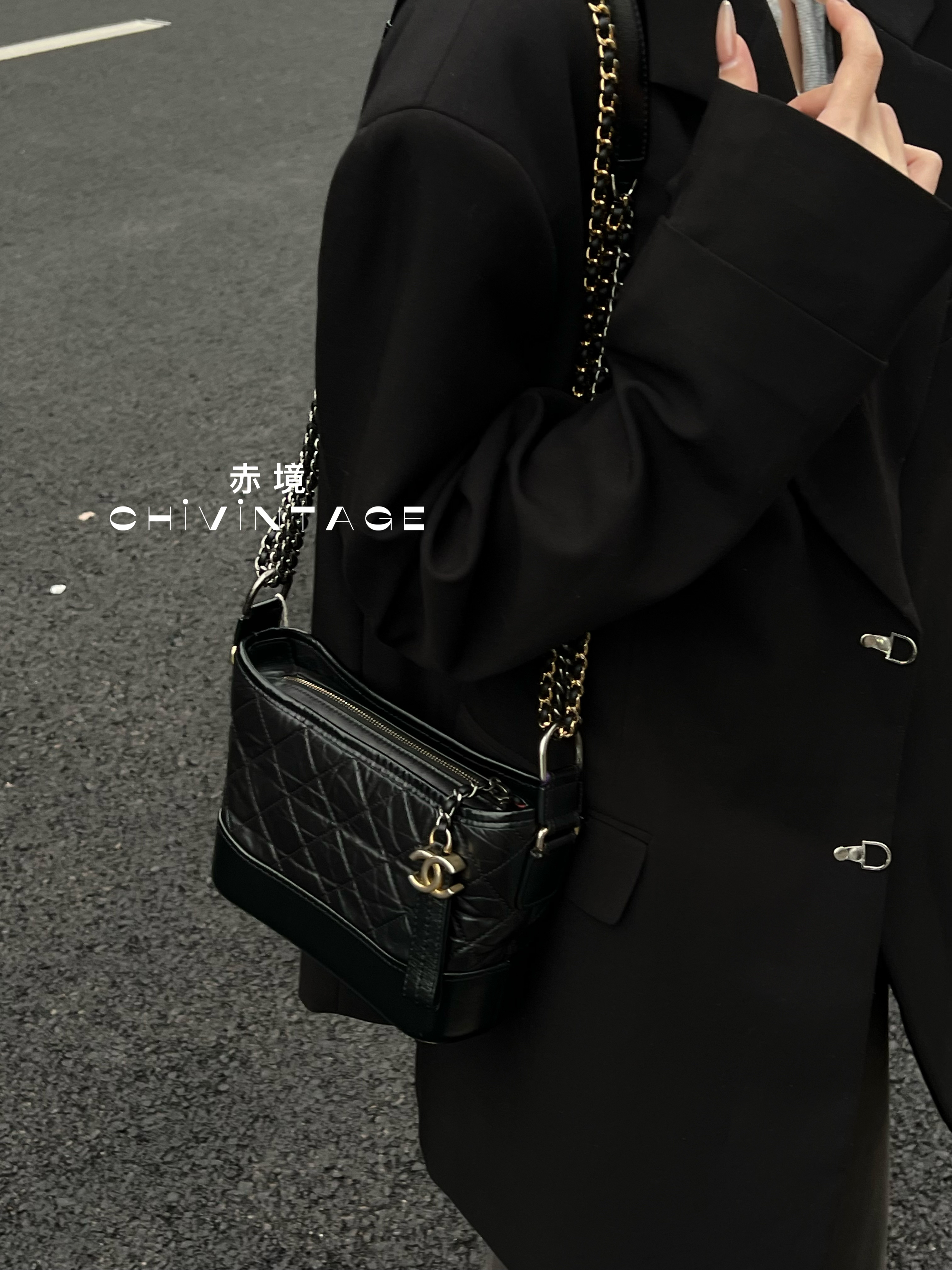 95新 Chanel/香奈儿 4072 黑金流浪小号斜挎包28