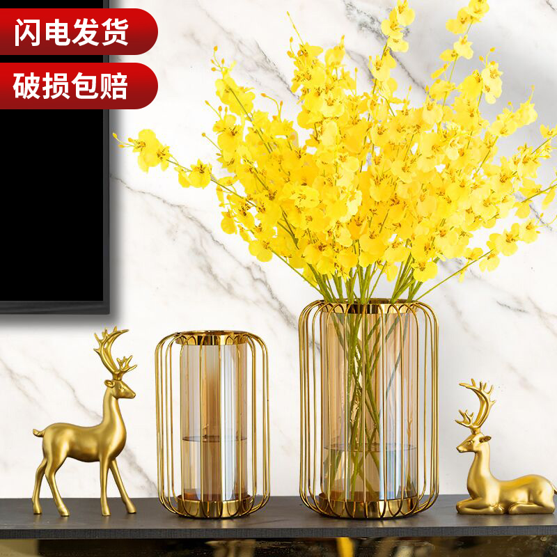 跳舞兰仿真花束高品质假花客厅摆件黄色干花插花装饰花艺轻奢摆设