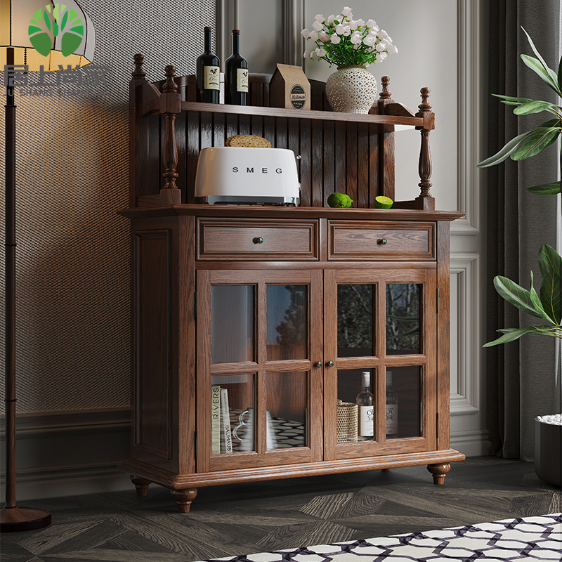 美式乡村餐边柜实木二门玄关酒柜餐厅小户型办公室茶水收纳柜家用