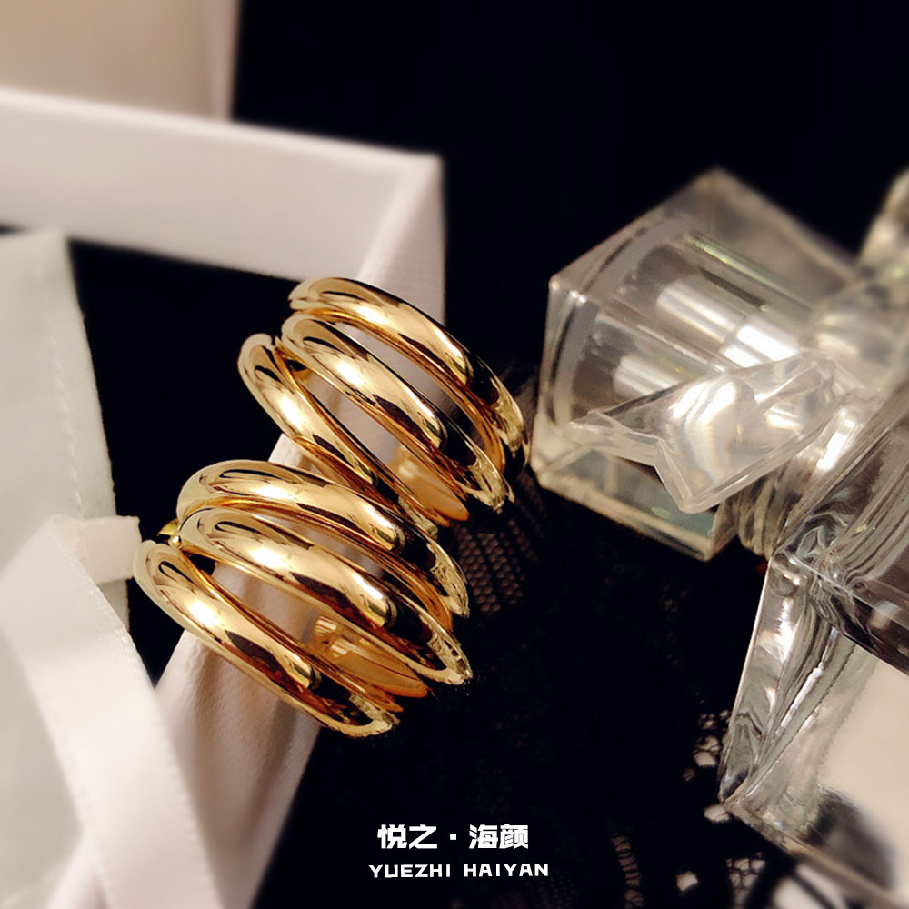 铜合金耳饰 欧美ins耳饰金色金属多层圆圈耳环耳圈港风潮高级感