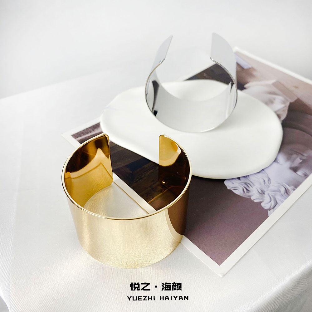 合金手镯 欧美夸张宽版金属手镯镜面高品质时尚开口质感毛衣手环