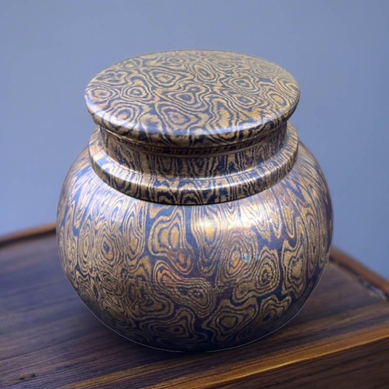 木纹金小型茶叶罐纯铜迷你便携复古茶叶罐黑色