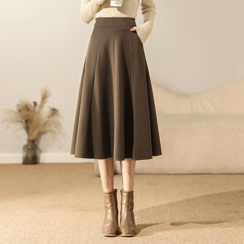 斜纹半身裙2023新款秋季垂感显瘦大摆气质a字裙片裙中长款裙子