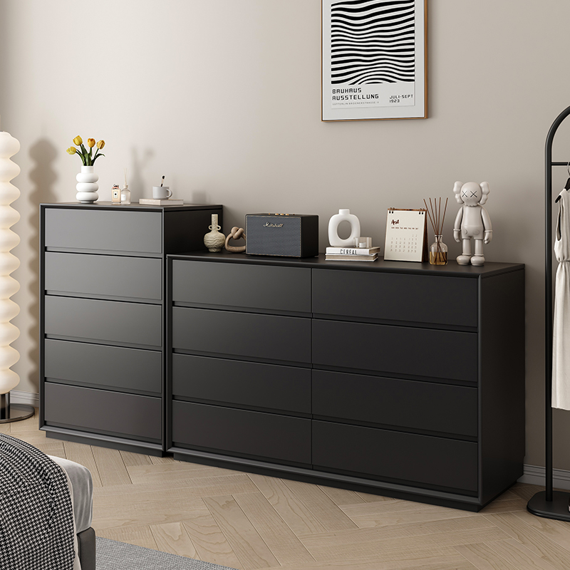 落地式实木八斗柜意式极简抽屉式储物收纳大容量黑色高级感ins风