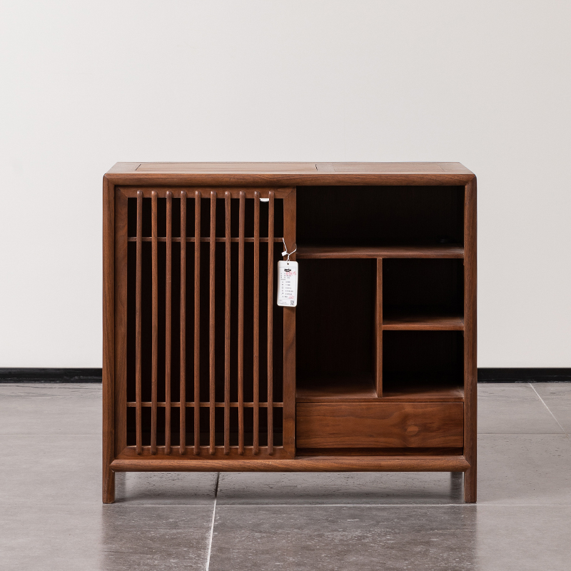 北美黑胡桃木茶水柜茶桌侧边茶室置物柜茶台边柜新中式茶柜收纳柜