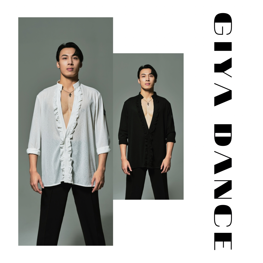 GIYA「阿里王子」男士长袖荷叶边宽松 拉丁舞练功表演服2410