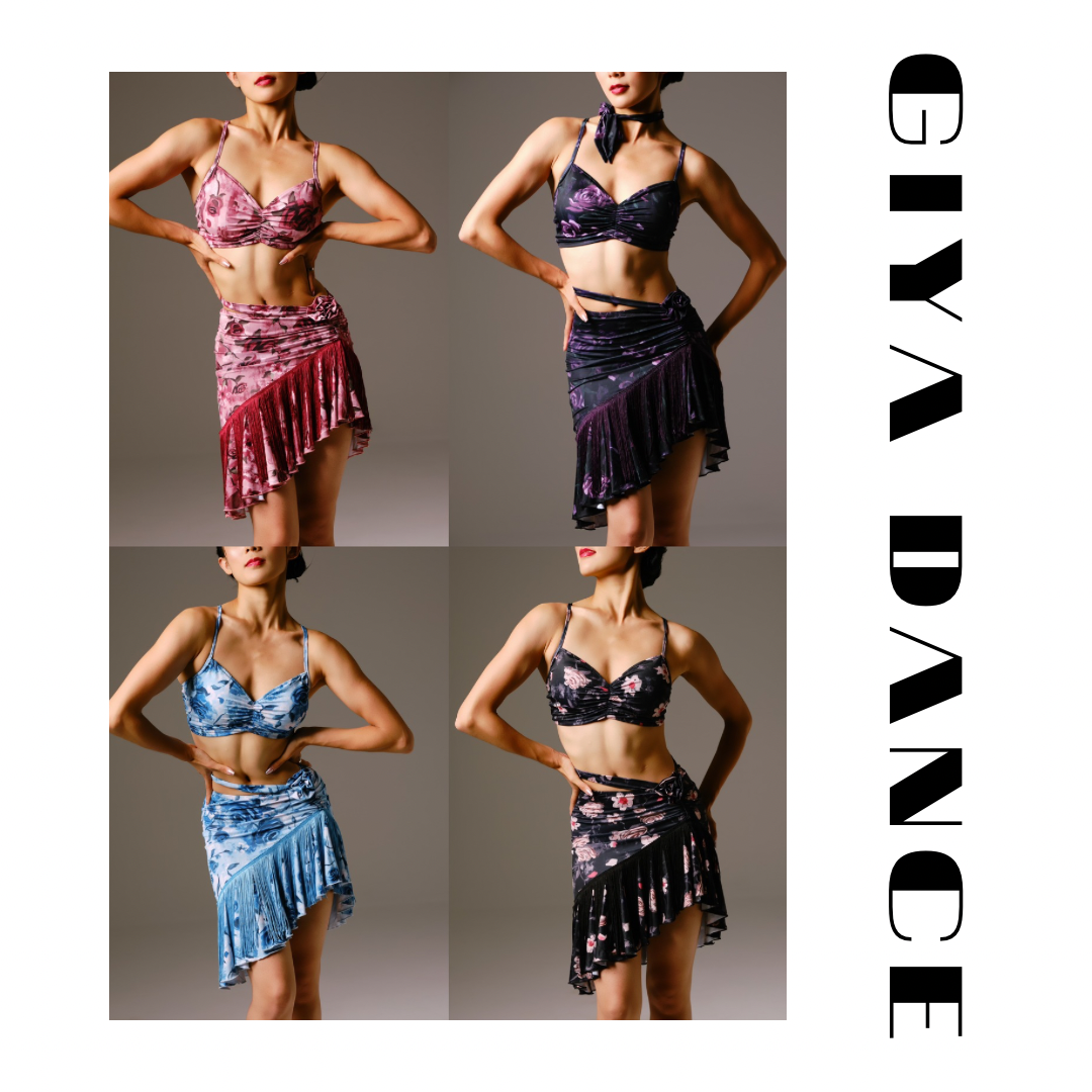 GIYA 「花熙系列」吊带流苏裙套装手绘匀染花拉丁舞练功服表演服