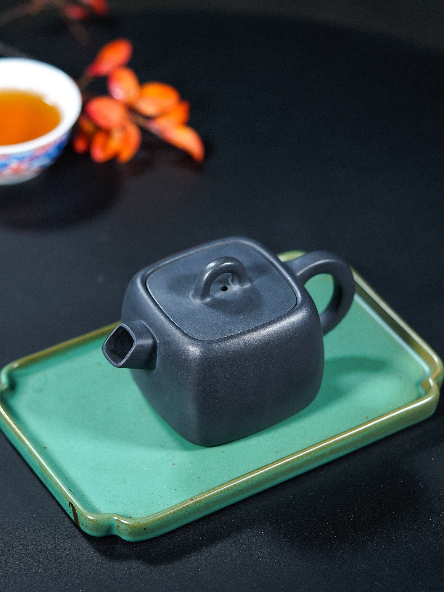 茶具紫砂壶茶器原矿手工汉瓦悟灰黑色四方壶大容量黑金简约复古