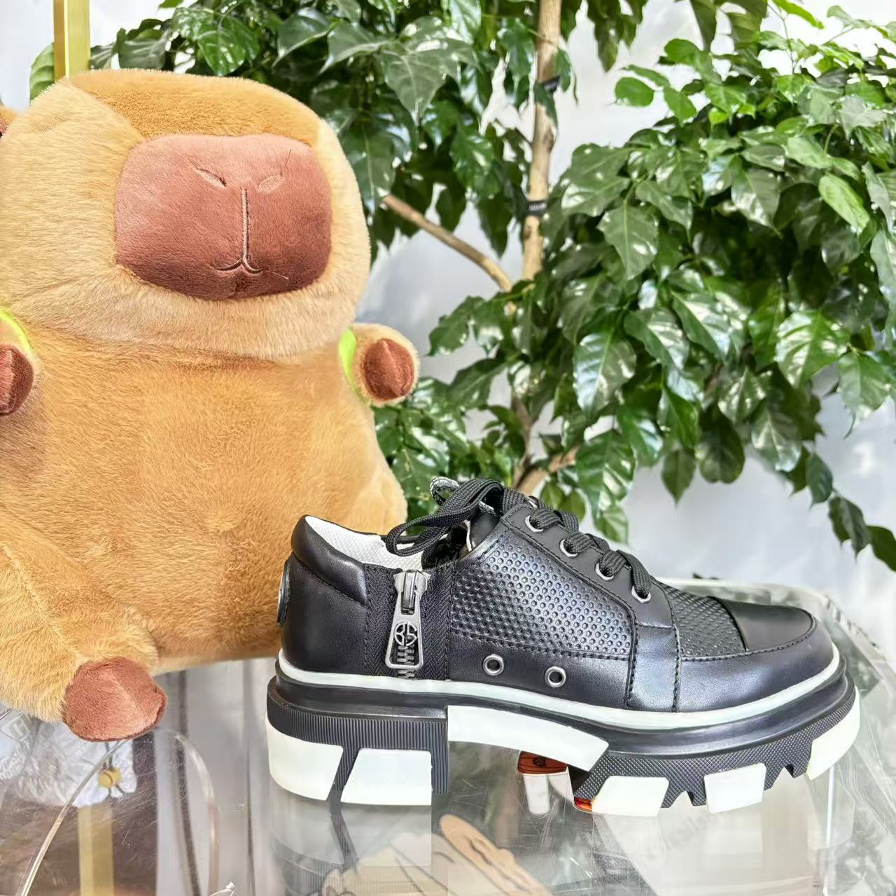 【B5】秋冬男款黑色拉链厚底增高时尚休闲鞋 BY303