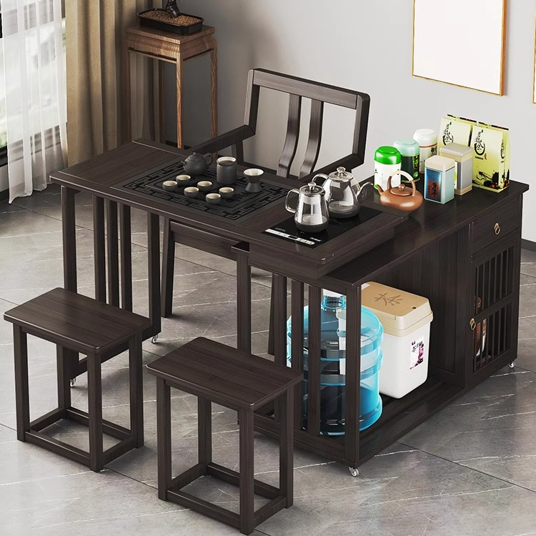 可移动旋转茶桌侘寂风楠竹泡茶桌喝茶桌椅茶具茶几茶台烧水壶一体