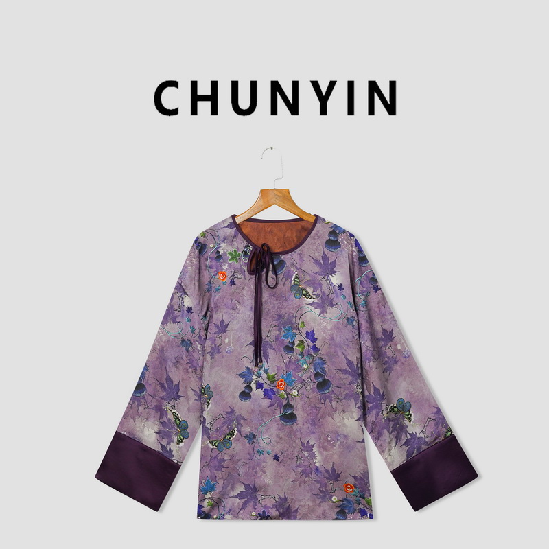 李心儿【紫葫芦双面穿】新中式国风设计师提花时尚T恤26945