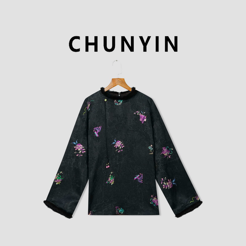 李心儿【麒麟双面穿】新中式国风设计师提花时尚夹棉长袖30387