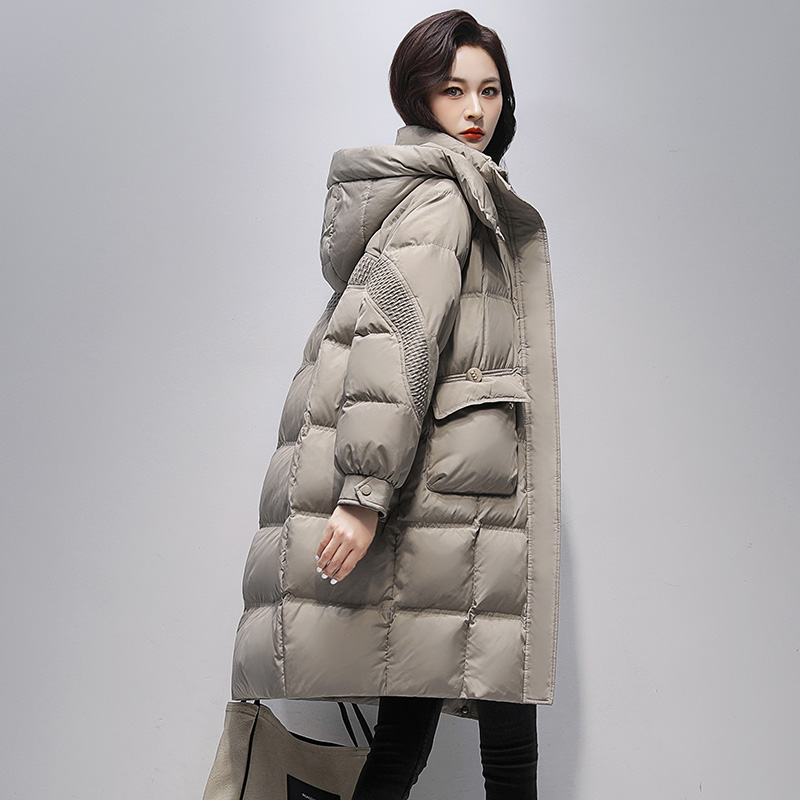 YAYA/鸭鸭中长款羽绒服女2025冬季新款时尚连帽宽松加厚外套潮