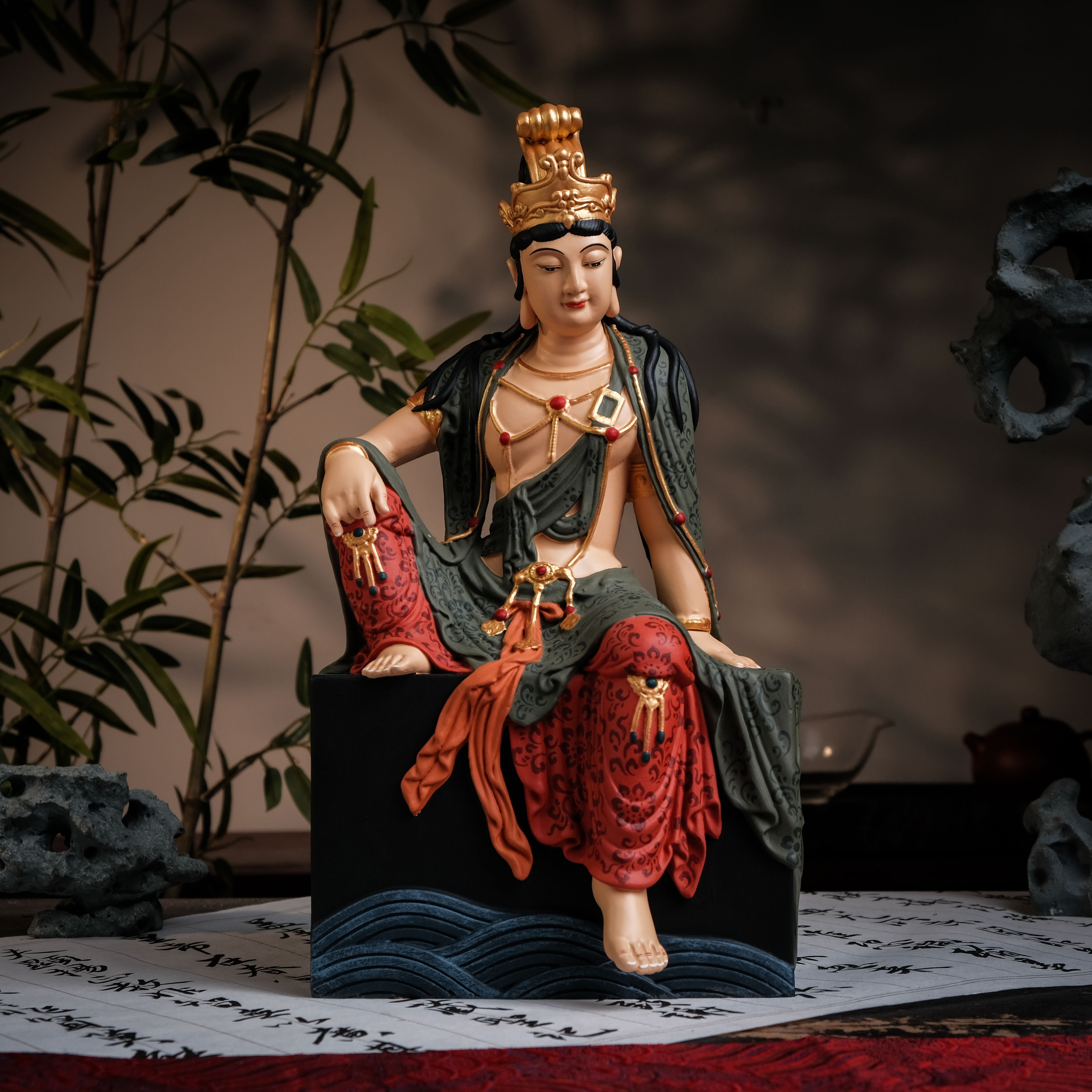 水月观音工艺品铁矿石摆件（*13*30cm）茶室创意电视柜观新中式自在