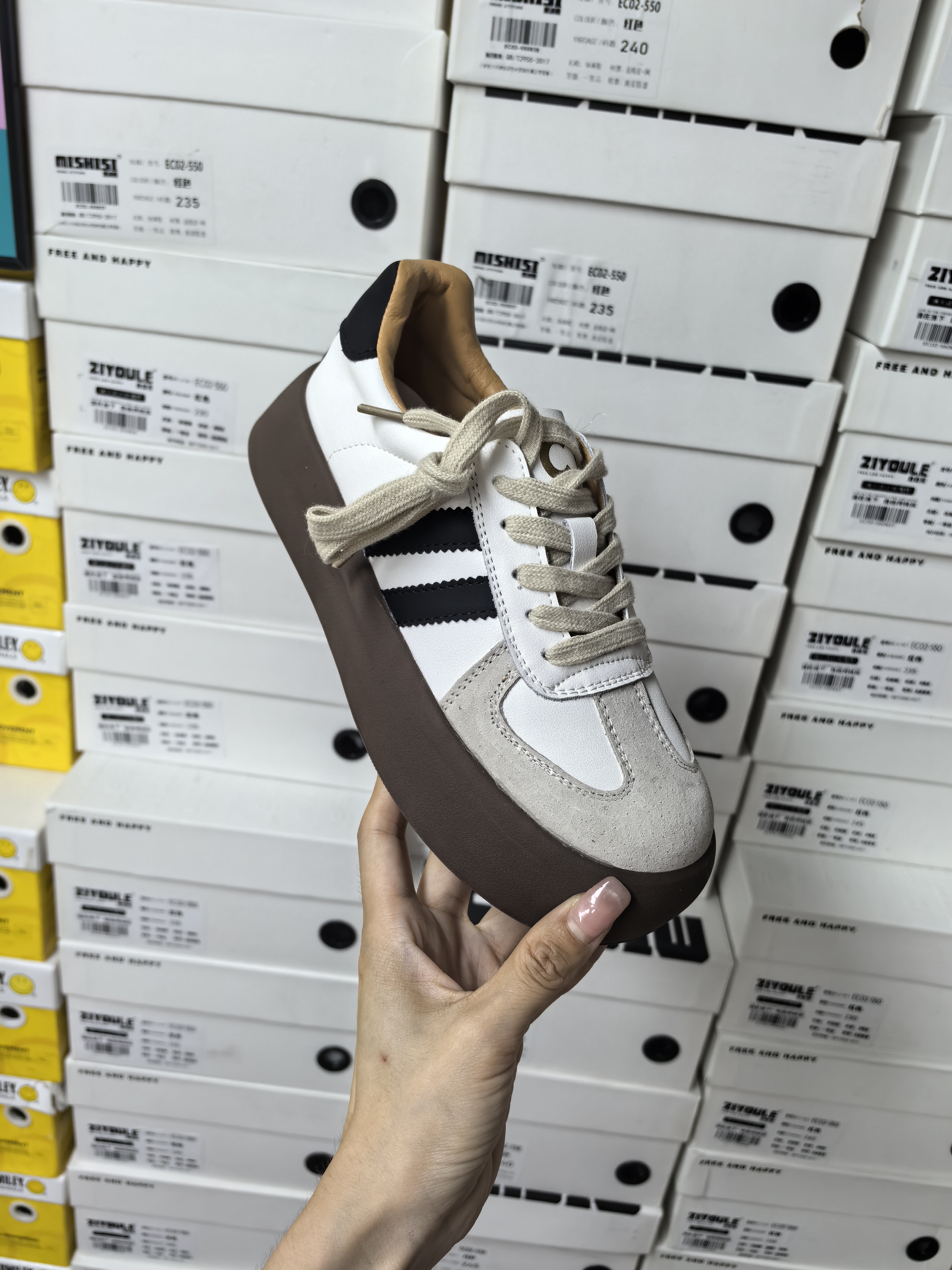 （LUOLUO专属）619女士休闲女鞋真皮德训小白鞋厚底低帮系带时尚