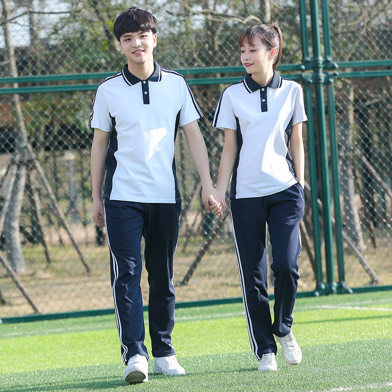 夏季白色校服短袖上衣时尚百塔宽松高中初中小学生团体服透气校服