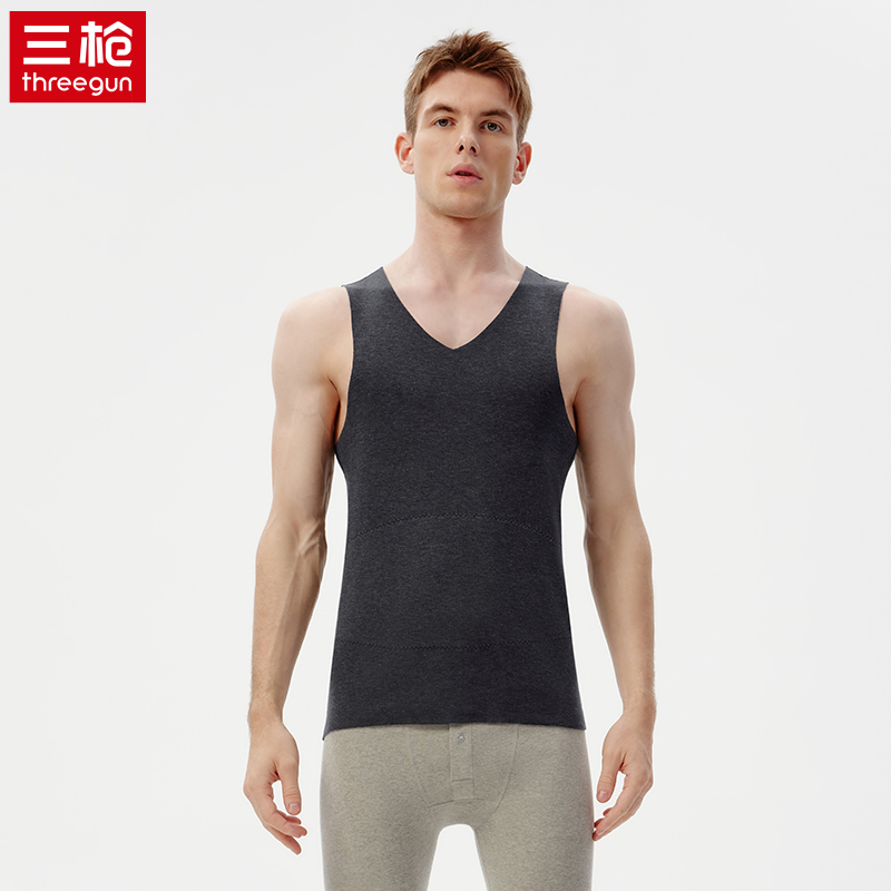 三枪【双色绒蚕丝】贴护高弹力加绒圆领男女保暖V领背心无痕双面