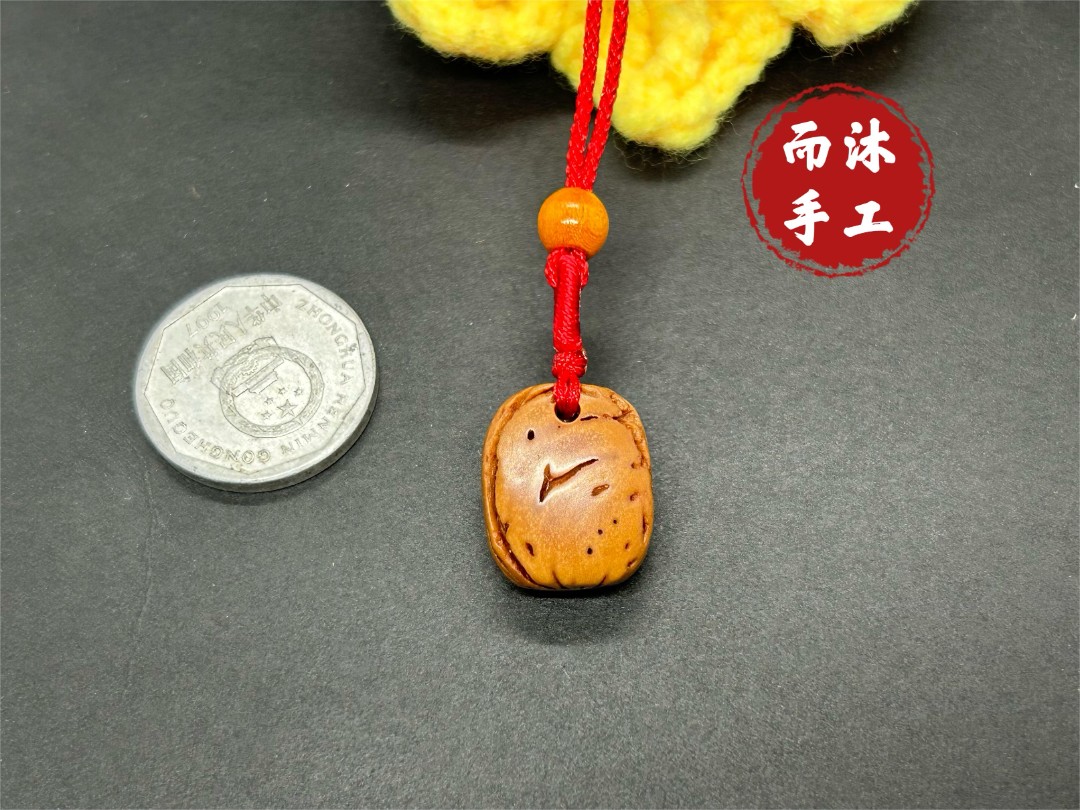 【无事牌】野生毛桃核纯手工雕刻桃篮宝宝成人手链项链吊坠而沐手工