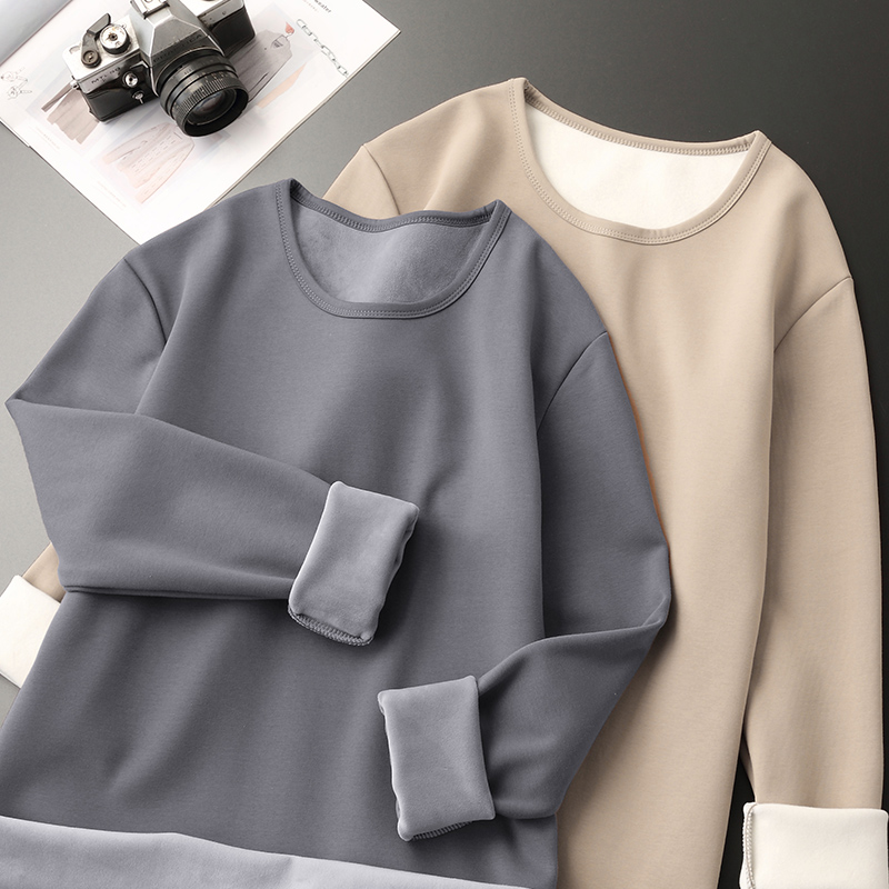 加绒加厚保暖打底衫男圆领长袖t恤修身秋冬衣服婴儿绒上衣I