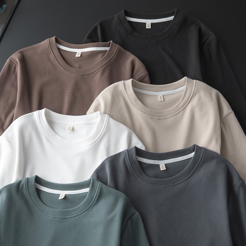 秋冬德双面绒打底衫男士加绒加厚圆领秋衣磨毛保暖修身长袖T恤I