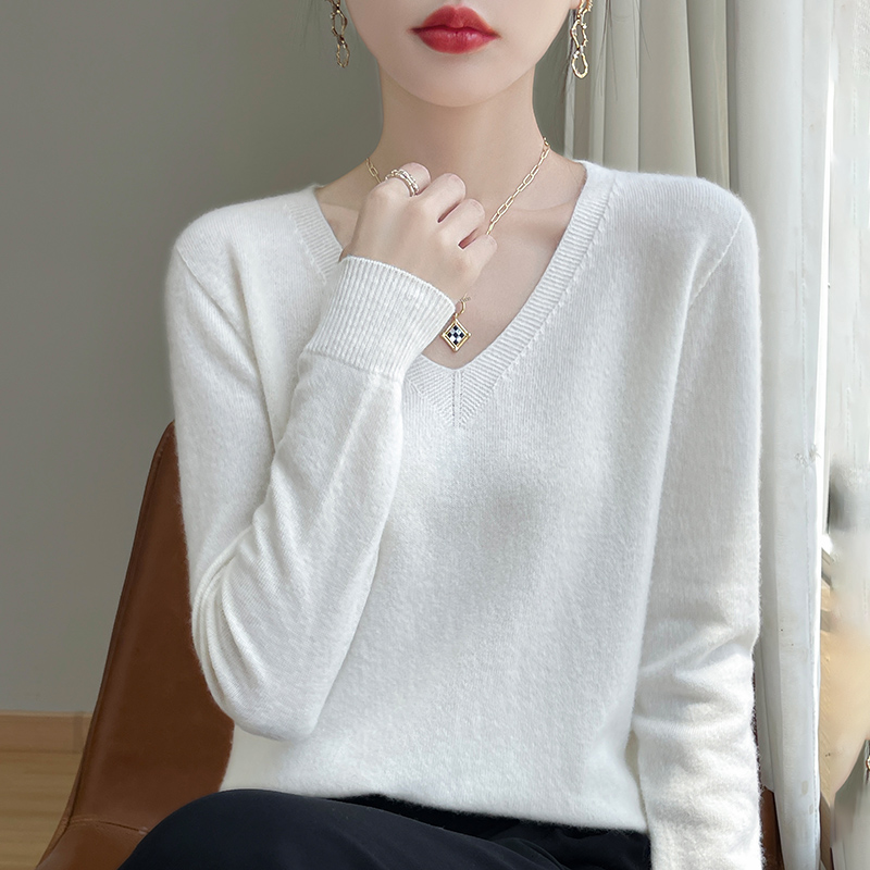 针织V领针织纯色休闲百搭薄款简约加厚60612 通4