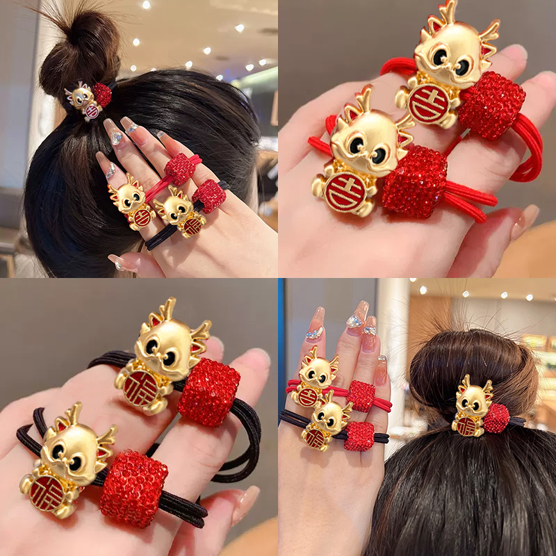 红色本命年龙年发圈过年福喜庆发圈2024新年发圈头饰女扎头发皮筋