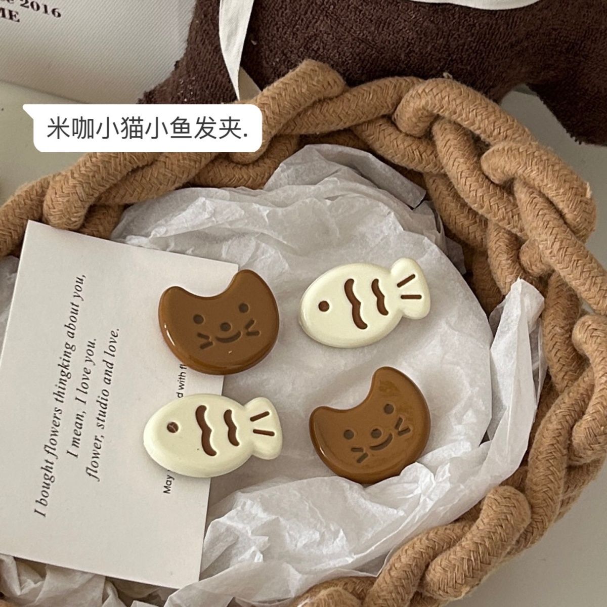 新款米咖小猫小鱼发夹ins少女心可爱发夹百搭日系浏海夹卡通头饰