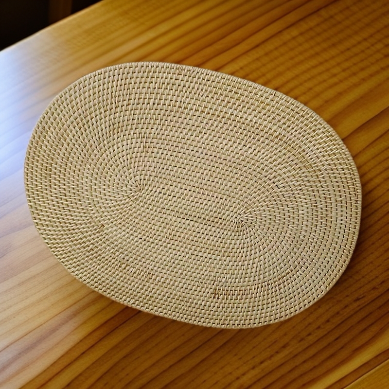 植物真藤纯手工编织圆形隔热垫子日式草编饺子帘40*30cm