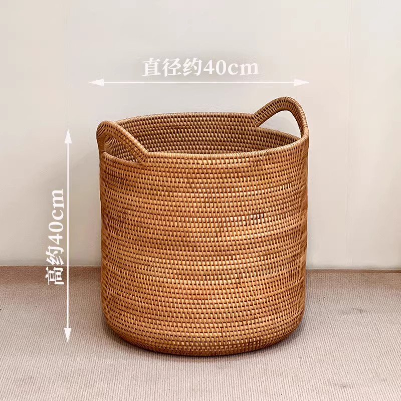 050手工圆形草编客厅藤编收纳筐编织胖墩中号尺寸：40*40cm