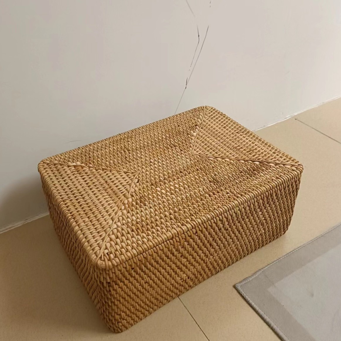 39*29*18cm 藤编无提手带盖收纳筐