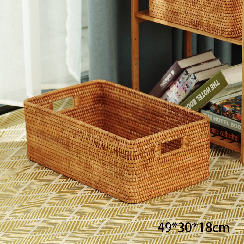 035藤编手工高脚家用长方形收纳筐编织篮子脏衣篮尺寸：49*30*18cm
