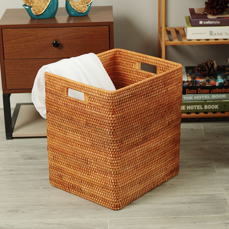 藤编收纳筐篮子家用脏衣服万向桌面收纳箱37*32*42