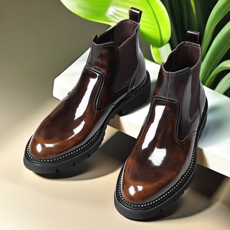 King&N/昆纳新款男英伦百搭款正装切尔西短靴头层牛皮开边珠工艺