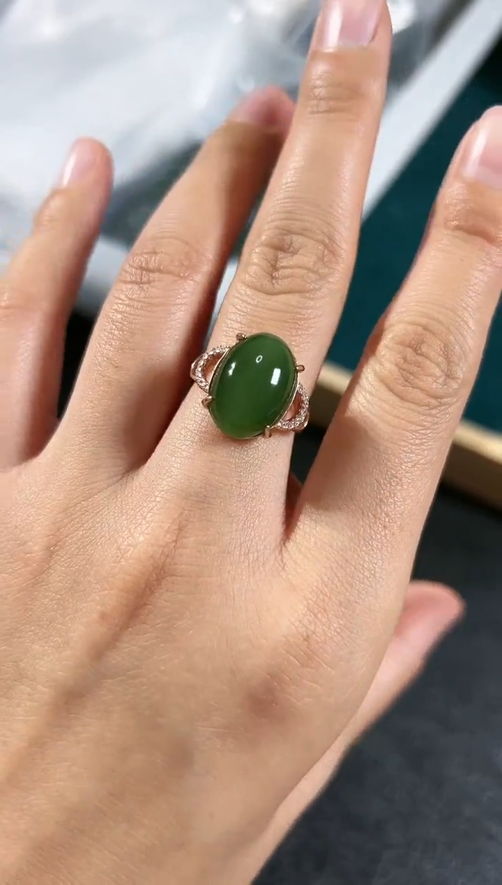 【闪购商品】和田玉（碧玉）戒指银S925镶嵌碧玉