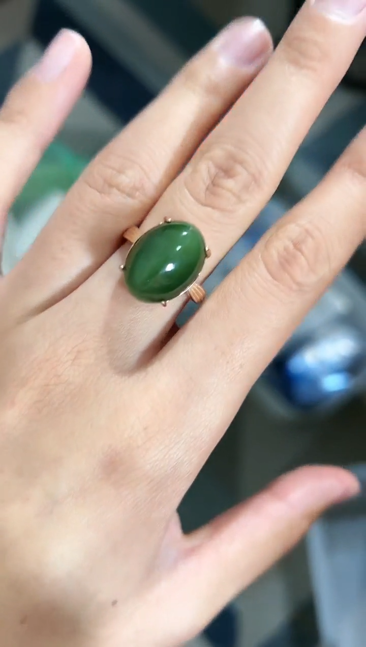 【闪购商品】和田玉（碧玉）戒指银S925镶嵌碧玉