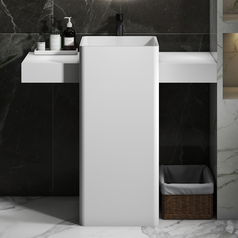  会所家用简约立柱盆落地酒店民宿洗手盆圆形人造石一体台盆定制