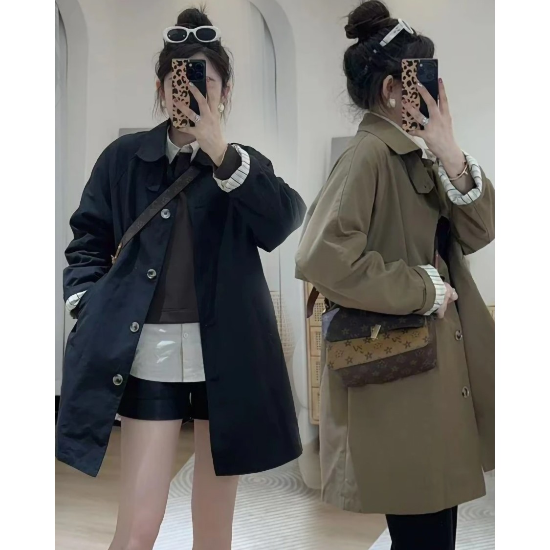 气质高级感外套女2025新款秋季翻领长袖宽松慵懒中长款风衣上衣潮