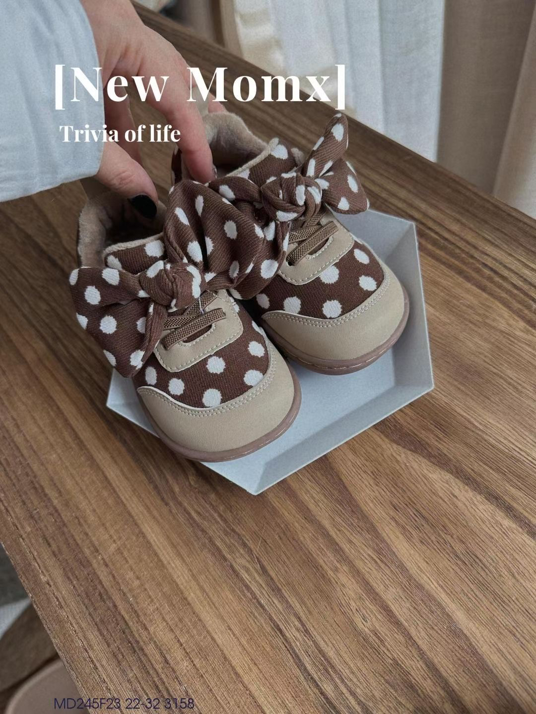 莫莫熙2024冬季女童波点咖蝴蝶结棉鞋可爱保暖软底幼儿园宝宝鞋子