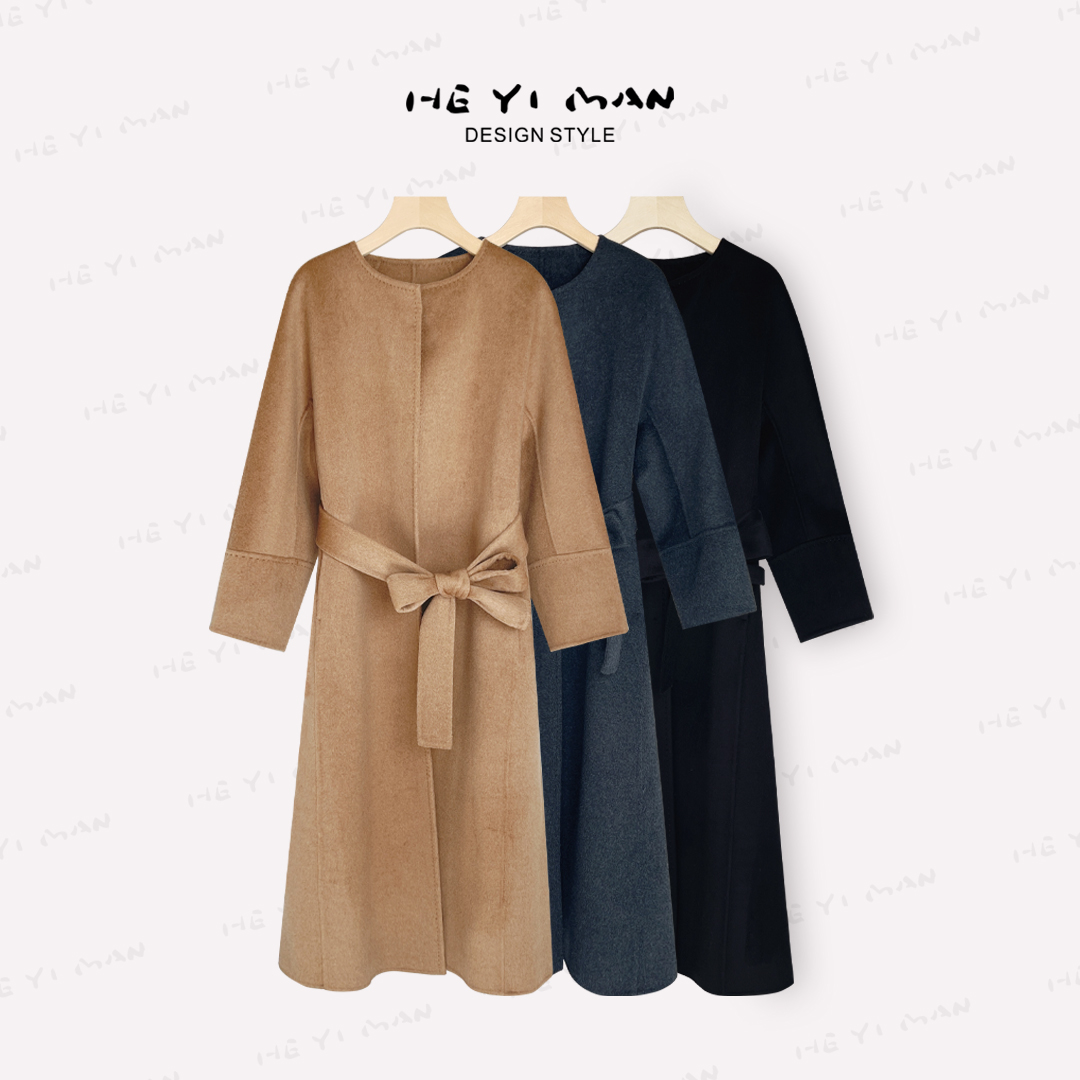 【何以慢】超细山羊绒+澳毛冬季轻奢系带中长双面羊绒大衣D3-A3087