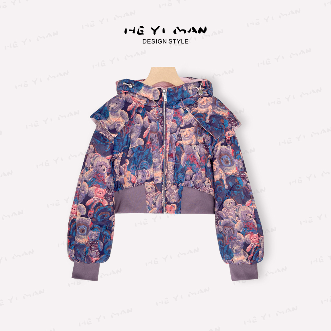 【何以慢】90白鸭绒冬季小个子小熊减龄连帽短款羽绒服A8-A3246