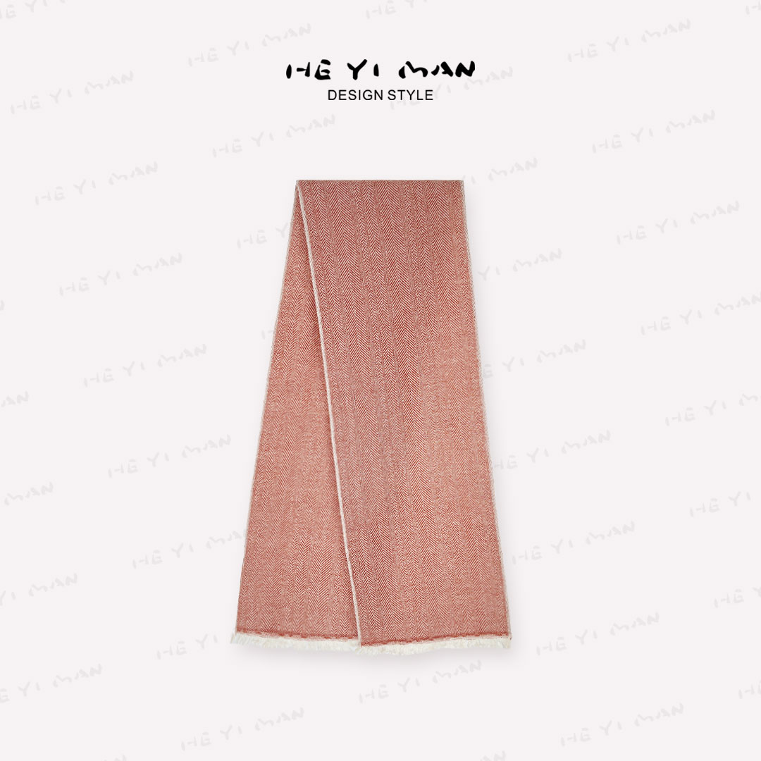 【何以慢】100%羊绒94g保暖百搭亲肤软糯人字纹围巾L-A4062