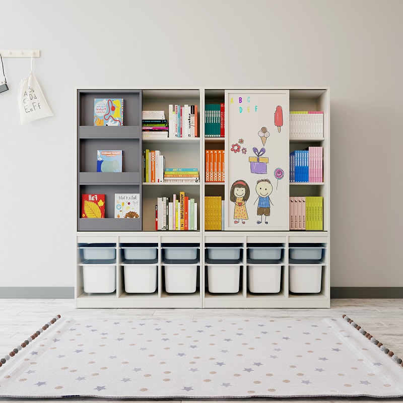 可比熊实木儿童书架收纳架一体大容量宝宝玩具分类置物书柜绘本架