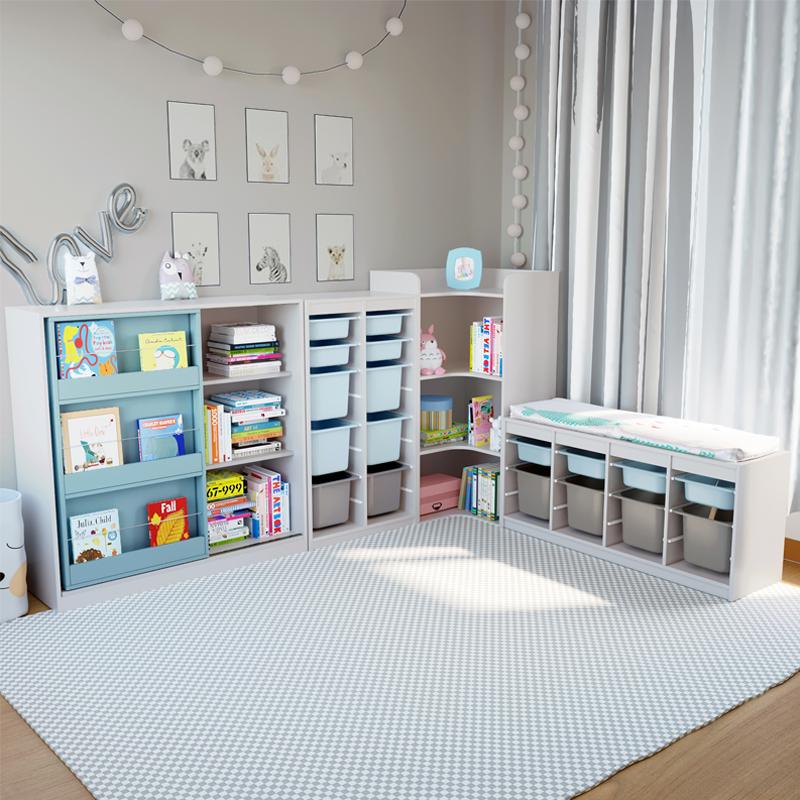 可比熊儿童实木书架绘本架宝宝玩具收纳架简约落地置物架幼儿园柜