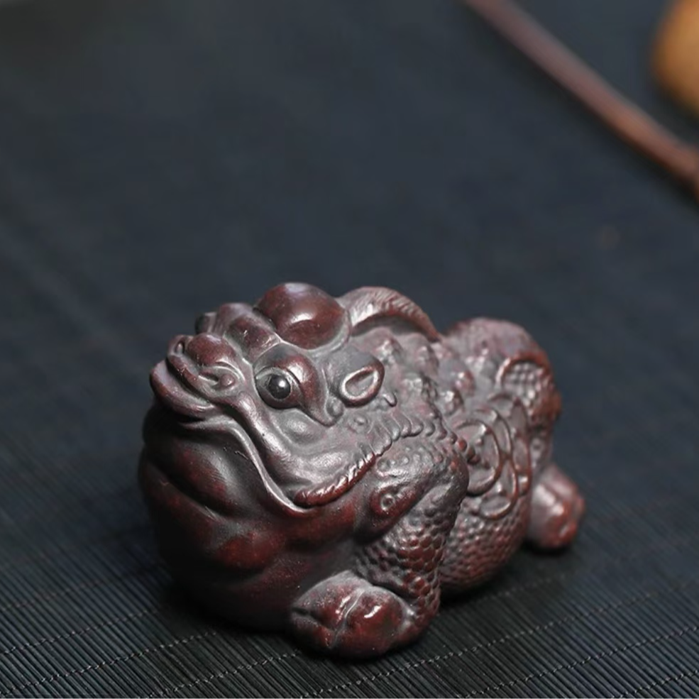 [XC]-宜兴紫砂铁血红沙原矿纯手工大金蟾