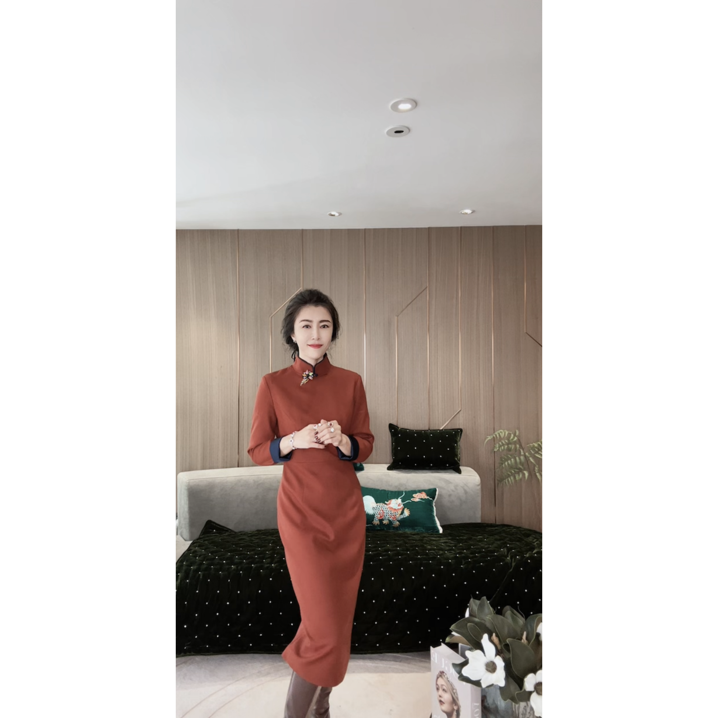 VV&AA 人家烟火 时尚气质休闲百搭复古长袖连衣裙 YJ001 *