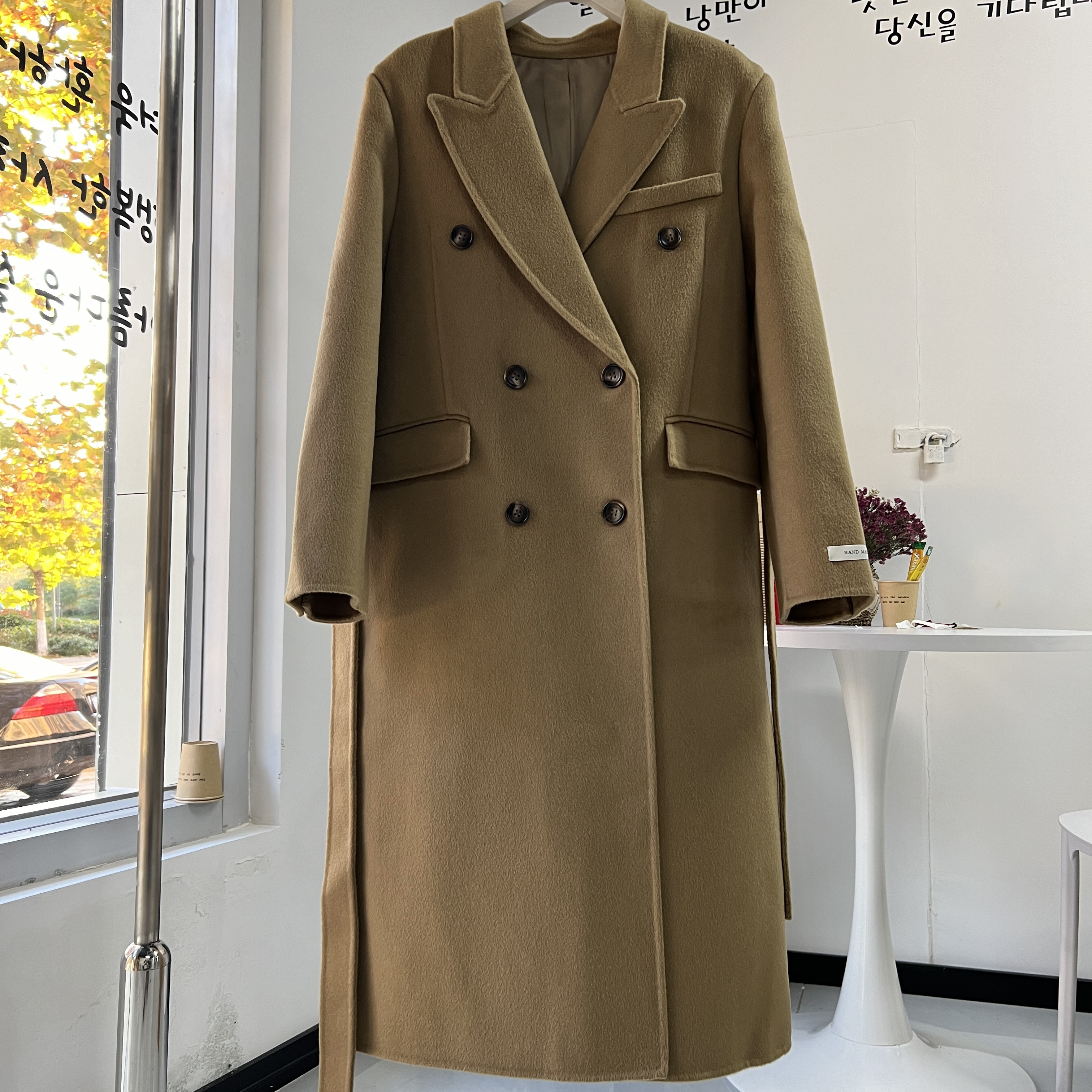 韩国 黄驼色 正肩羊毛大衣
