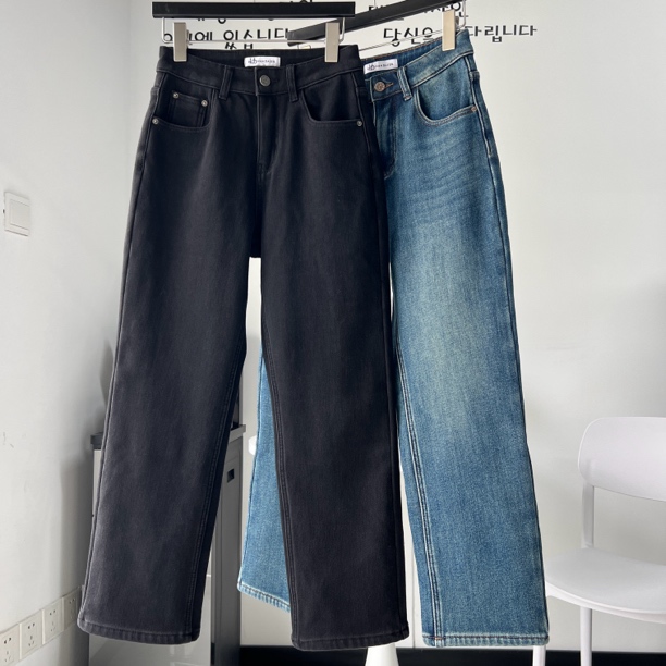 崔社长【22025蓝026黑】加绒 直筒 牛仔裤