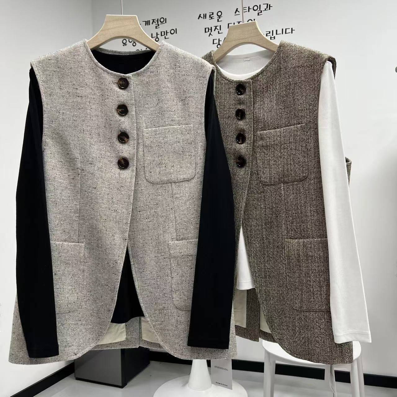 【崔社长韩装 】花灰 卡其色两色马甲 厚款